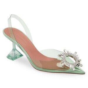 Amina Muaddi Womens Begum Glass Slingback Pumps Heels Sandals Mint IT 41 / US 11